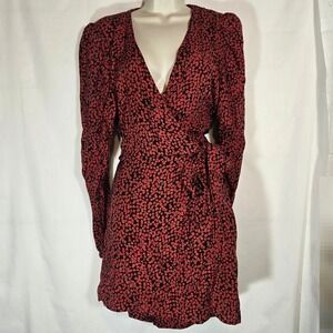Free People Kinsley Wrap Dress 10 Ditsy Floral Puff Sleeves Valentines Boho
